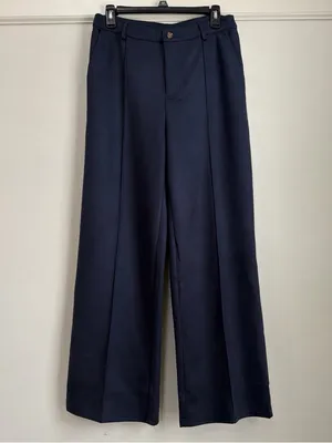 in february Midnight Navy Vegan Suede Pintuck Straight Leg Pants M NWT thumbnail 4