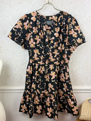 Anthropologie Black 100% Cotton Floral Print Somerset Mini Dress - Size - XL thumbnail 6