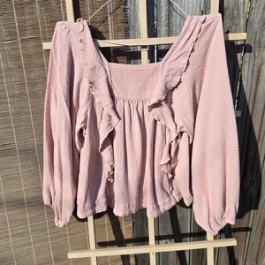 Free People Ruffle Long Sleeve Bouse M thumbnail 7