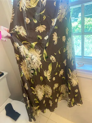 Ellen Tracy Paneled Asymmetric-Hem Midi Dress size 8 nwt brown floral lined silk thumbnail 5