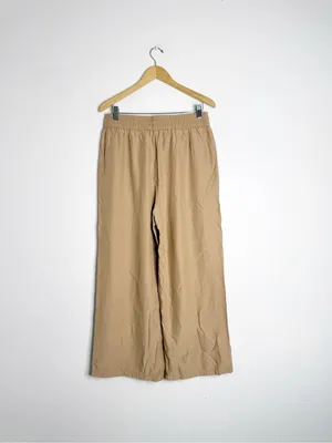 Halara Wide Leg Pull-On Pants Large Petite Khaki Drawstring High Rise thumbnail 2
