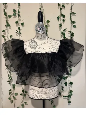 $55 NWOT Miou muse organza sheer black ruffle crop top S thumbnail 3