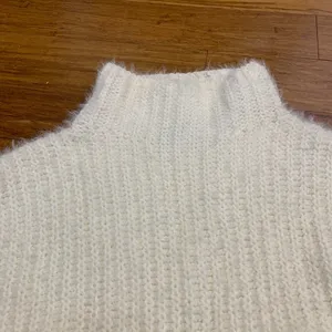 Express Fuzzy Knit Mock Neck Cropped Sweater Womens XS IvoryPullover Cozy Winter thumbnail 2