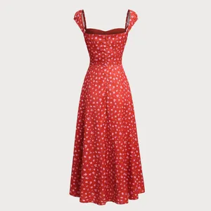 Rihoas Red Floral Sweetheart Neck Cap Sleeve Midi Dress thumbnail 10