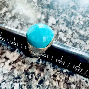 Teal Aqua Silver Ring Sz 7.5 thumbnail 2