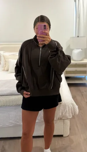 Baleaf Dark Brown Half-Zip Bomber Pullover thumbnail 1