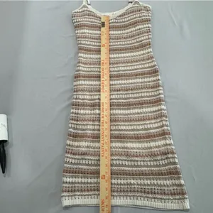 Olive + Oak Striped Knit Bodycon Midi Dress‎ Tan Cream Brown Womens Medium thumbnail 5