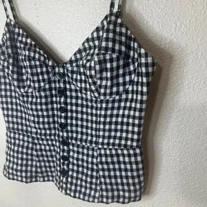 Reformation Cozumel black white gingham linen peplum corset top WOMENS 4 thumbnail 3
