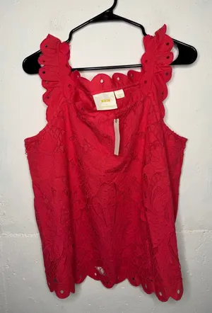 NEW Maeve for Anthropologie Red Coral Eyelet Tank Top Size Medium thumbnail 1