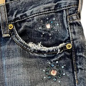 7 For All Mankind boot cut distressed bejeweled denim jeans Excellent Like New! thumbnail 10