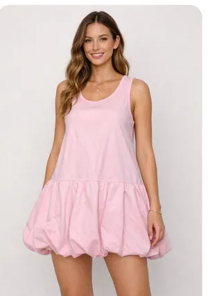 Bubble Hem Mini Dress in Pink thumbnail 1