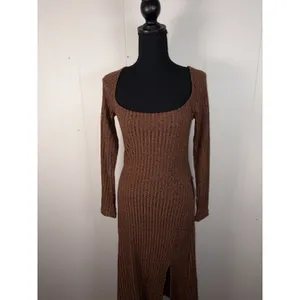astr the label kylie dress brown ribbed midi slit nwt‎ small thumbnail 2