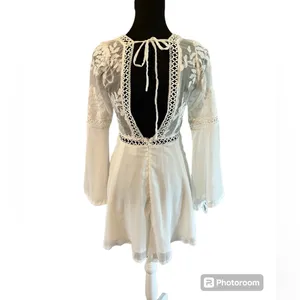 Angel Biba White Crochet Bell Sleeve Dress thumbnail 2