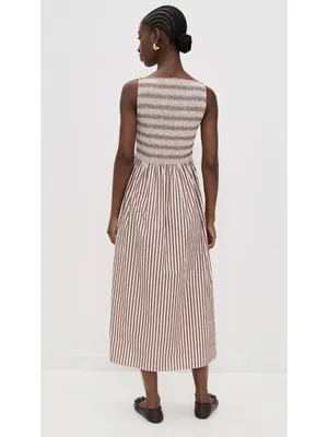 NWT Hill House Cosima Nap in Rust Stripe Cotton Smocked Dress M thumbnail 4