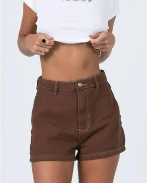 NWT Princess Polly Darby Short Brown Denim High Waisted 4 thumbnail 1