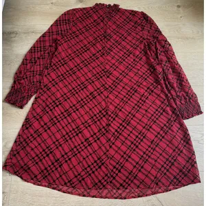 EUC Tommy Hilfiger Womens Red Flocked Plaid Flowy Dress velvet detail Size 14 thumbnail 4