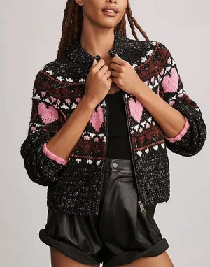 PILCRO For ANTHROPOLOGIE Peace Love‎ Icon Zip Front Sweater Small Chunky Knit thumbnail 1
