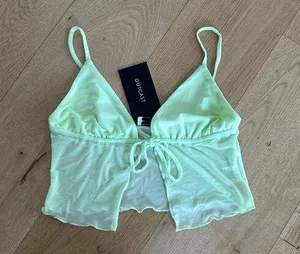 Outcast Clothing - Rey Sleeveless Mesh Crop Top in Matcha Green thumbnail 1