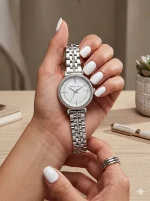 Michael Kors Silver Tone Crystal Bezel Watch Mother of Pearl Dial thumbnail 1