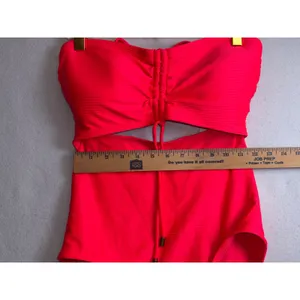 Time and Tru Pink Ribbed Cutout One Piece Swimsuit Medium 8-10 NWT thumbnail 7