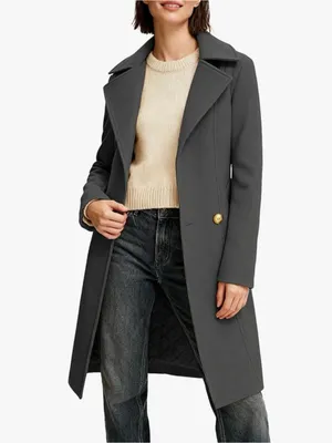 Women's Dark Grey Pea Coat Long Sleeve Regular Fit Overcoat Winter Outerwear AW6 thumbnail 2