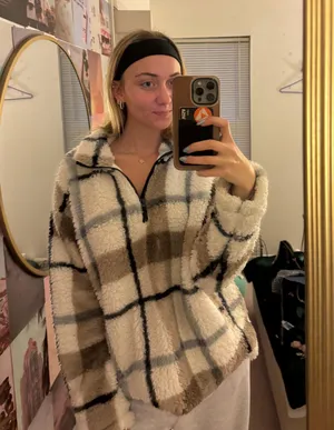 Dry Goods Plaid Pullover Sweater Sherpa thumbnail 1