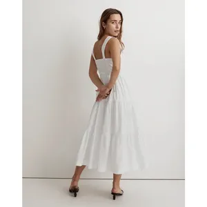 NWT Madewell Sz 8 White Button-Front Tiered Cotton Poplin Sleeveless Midi Dress thumbnail 2