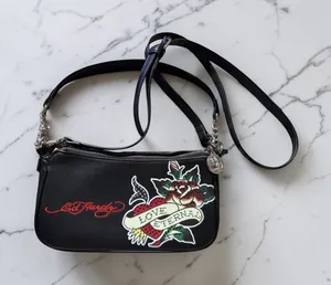 Ed Hardy Black Crossbody Bag with Love Eternal Design thumbnail 1