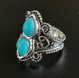 Turquoise stone silver ring size 5 thumbnail 2