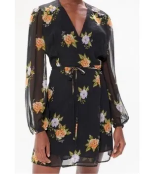 Urban Outfitters Sheer Sleeve Black Floral Dress size XS thumbnail 1