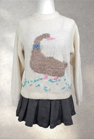 VTG 70s Jantzen Knit Duck Sweater Women's S Cream Country Cottage Prairie Autumn thumbnail 1