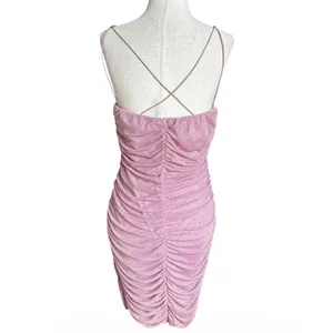 Windsor Pink Mesh Ruched Rhinestone Bodycon V-Neck Dress Party Large | 16-9 thumbnail 2