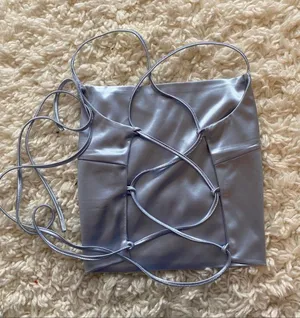 Satin New Crop Top Tie Up Back Blue Periwinkle Size Small thumbnail 4