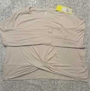 All in Motion Womens Light Beige Twist Front Long Sl. Athletic Top‎ Size 2X NWT thumbnail 1