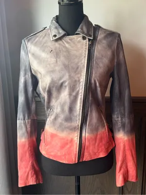Muubaa Women's Gray-to-Coral Ombre Calf Skin Leather Moto Jacket US 6 thumbnail 7