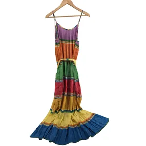 Current Air Maxi Dress Womens M 2190334-1 Multicolor Rainbow Pleated EUC thumbnail 3
