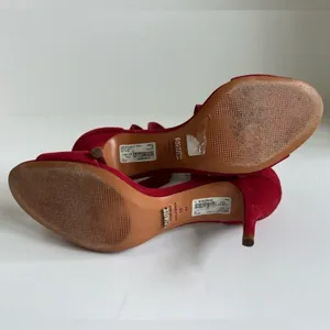 Anthropologie Schutz Tilan Red Suede Ankle Tie Stiletto Heels Women's Size 9 thumbnail 7