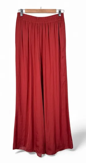 Zara Orange Satin Wide Leg Pull On Pants Womens S High Rise Casual Boho Fall thumbnail 1