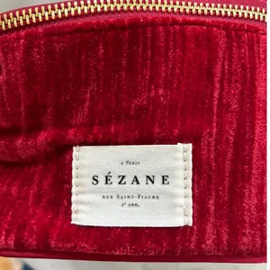 Sézane Crushed Red Velvet Cotton Lined Tassel Zipper Travel Case thumbnail 7