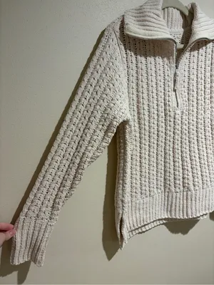 Aerie Cable Car Chenille 1/4 Quarter Zip Sweater Oversized Cream Size Small thumbnail 6
