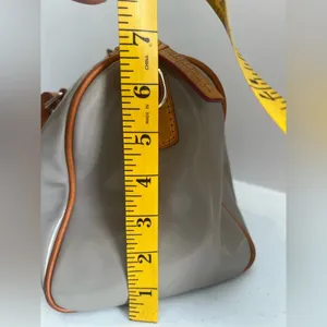 Dooney & Bourke Patent Leather Barrel Satchel in Taupe/Putty gray Vachetta Trim thumbnail 16