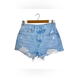 Levi's Womens 501 Original High Rise Raw Hem Cutoff Denim Shorts Light Wash 27 thumbnail 3
