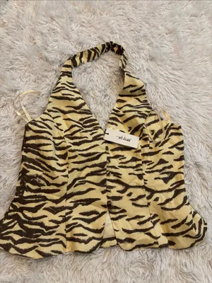 Nasty Gal Cream and Brown Zebra-Print Halter thumbnail 5