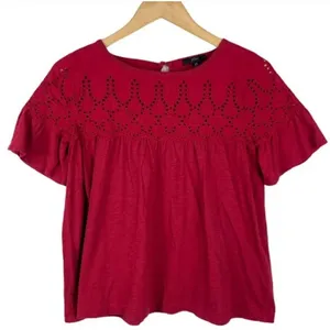 J. Crew Red Eyelet Top Size M thumbnail 2