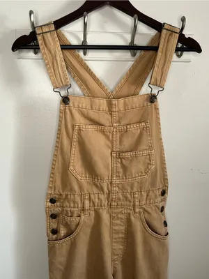 Free People We The Free Ziggy Cotton Denim Overalls - Tan / Camel Brown thumbnail 2