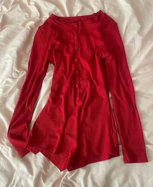 Red long sleeve one piece with button up detail thumbnail 1