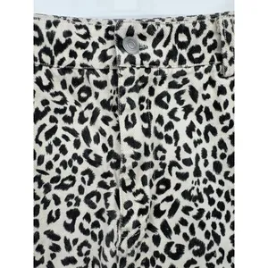 Know One Cares Leopard Micro Mini Denim Skirt Size L Cream Black Raw Hem Summer thumbnail 4