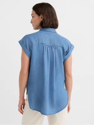 LOFT Chambray Short Sleeve Button Down Shirt Size Medium thumbnail 3