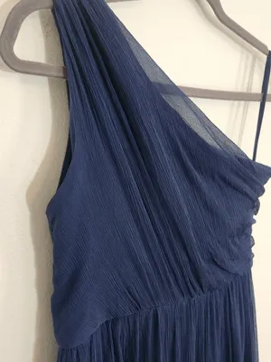 Amsale Navy 100% Silk One Shoulder Formal Maxi Dress Size 4 Wedding Guest Dress thumbnail 5