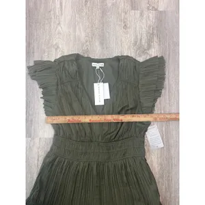 Moon River Olive Green Pleated Flutter Sleeve Tiered Midi Dress‎ NWT Size Large thumbnail 4